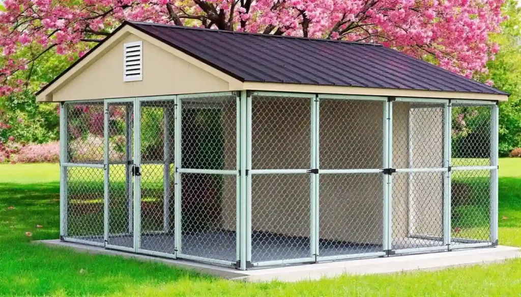 Professional chain-link dog kennel with solid roof structure